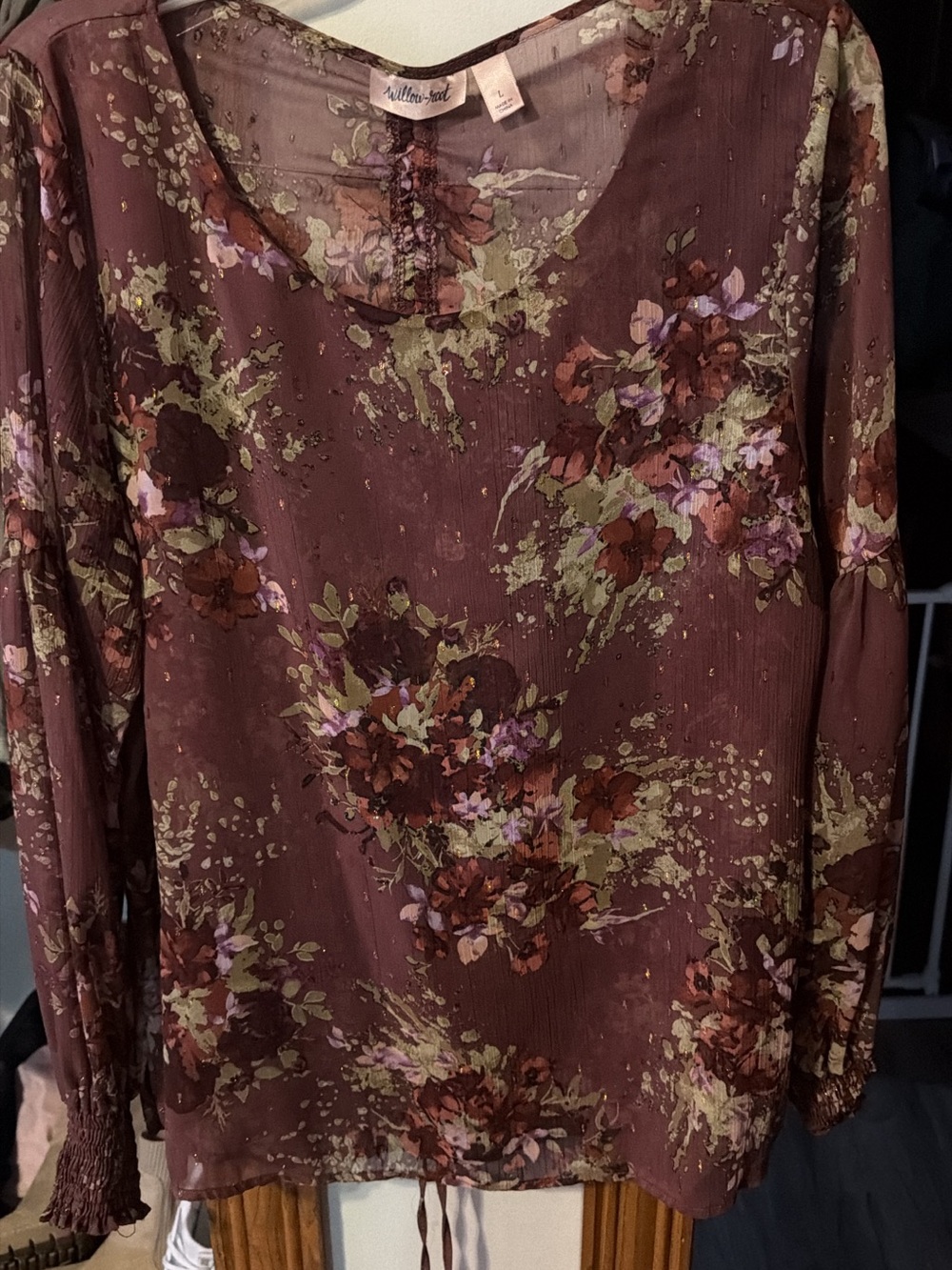 Willow & Clay Mauve-Brown Floral Long Sleeve Blouse